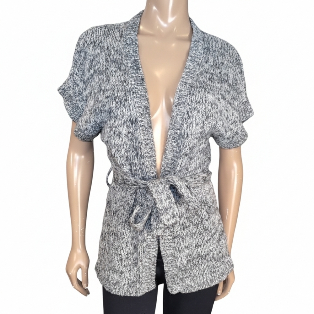 Old Navy Tie Front Cardigan Sweater Short Sleeve Grey Belted Wool Knit Size XS